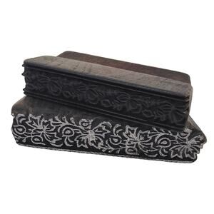 Vintage Wooden Textile Printing Block Hand-Carved Floral Fabric Stamp 5.5"